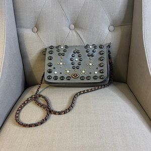 Coach Grey Leather Rivet Studs Crossbody Purse